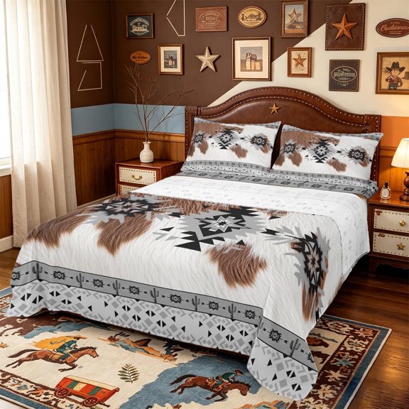 meiyoeat Rustic Cowhide Bed Sheets,Tribal Aztec Full Size Sheets For Boys,Black White,4 Pieces1 Flat Sheet, 1 Fitted Sheet and 2 Pillowcases