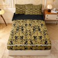 thumbnail image 1 of meiyoeat Rustic Damask Zipper Queen Comforter Set with Fitted Sheet and 2 Pillowcases,Retro Print Zipper Bedding Set For Adults,Gold Black,Black Reversible,4 Pieces, 1 of 7