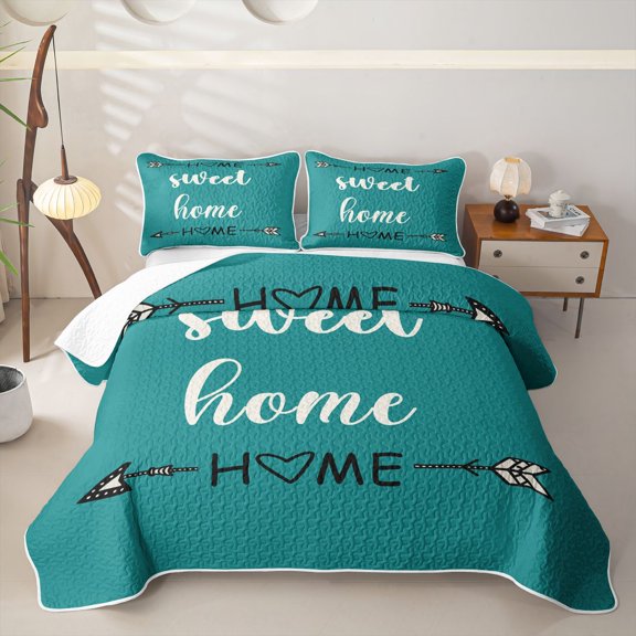 meiyoeat Rustic Home Sweet Bed Spread Queen for Adults Men Women, Arrow Quote Queen Coverlet Set, Teal, 3-Piece