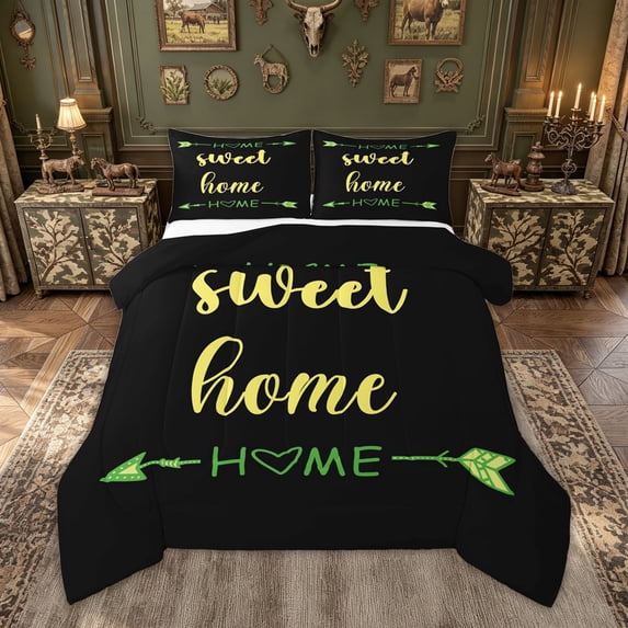 meiyoeat Rustic Home Sweet Full Size Comforter Sets for Adults Men Women, Arrow Quote Bedding Comforter Set, Black, Black Reversible, 3 Pieces, 1 Comforter and 2 Pillowcases