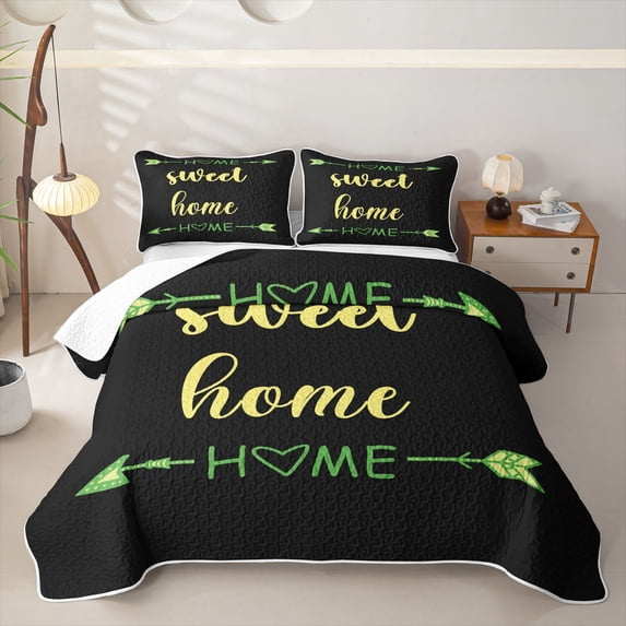 meiyoeat Rustic Home Sweet Quilt King for Adults Men Women, Arrow Quote King Coverlet Set, Black, 3 Pieces