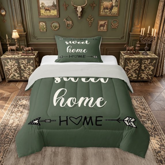 meiyoeat Rustic Home Sweet Twin Comforter Sets for Adults Men Women, Arrow Quote Bedding Set, Sage Green, Grey Reversible, 2-Piece, 1 Comforter and 1 Pillowcase