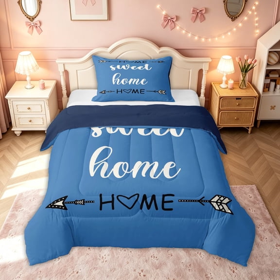meiyoeat Rustic Home Sweet Twin Comforter Sets for Adults Men Women, Arrow Quote Bedding Set, Sky Blue, Blue Reversible 2pcs, 1 Comforter and 1 Pillowcase