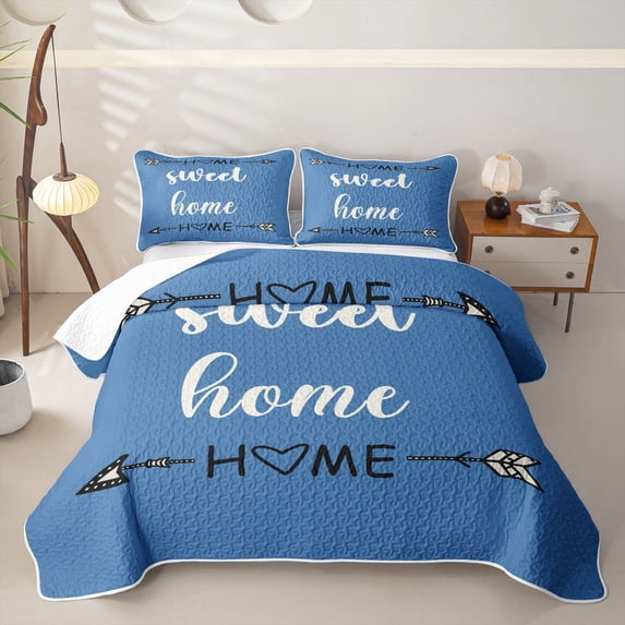 meiyoeat Rustic Home Sweet Twin Quilt Set for Adults Men Women, Arrow Quote Twin Coverlet Set, Sky Blue, 2pcs