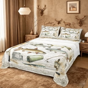 meiyoeat Rustic Pike Fish Bed Sheets For Kids,Vintage Farmhouse Fishing Full Size Sheets For Adults,4-Piece