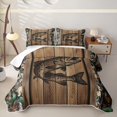 thumbnail image 1 of meiyoeat Rustic Pike Fish Quilt King for Men Boys, Autumn Wood Camo Branches Leaf King Coverlet Set, Brown, 3pcs, 1 of 7