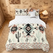 meiyoeat Rustic Western Aztec Print Duvet Cover Queen For Adults,Desert Botanical Cactus Queen Bedding For Men Women,Reversible,3-PieceNo Comforter