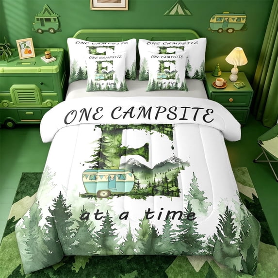 meiyoeat Rv Trailers Camper 7 Pieces Full Size Bedding Sets For Boys,Monogrammed Alphabet E Print Full Size Bed in a Bag,Light Gray Reversible