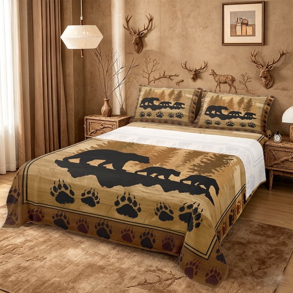 meiyoeat Safari Animal Bear Queen Sheets For Kids,Vintage Farmhouse Lodge Queen Sheet Sets For Boys,4pcs