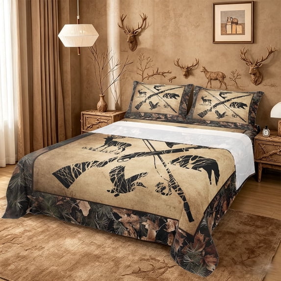 meiyoeat Safari Deer Bear Mallard King Sheets For Kids,Hunting Wildlife Bedding For Boys,4pcs