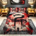 thumbnail image 1 of meiyoeat Samurai Japanese Dragon Full Size Comforter Sets for Boys, Galaxy Cherry Blossoms Bedding Comforter Set, Dark Crimson, Black Reversible, 3 Pieces, 1 Comforter and 2 Pillowcases, 1 of 6