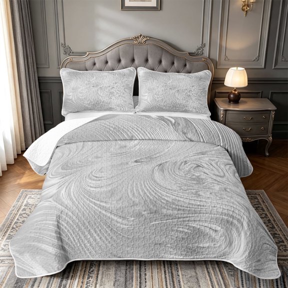 meiyoeat Silver Swirl Striped Twin Quilt Set,Modern Minimalist Artwork Twin Coverlet Set For Girls,2pcs,1 Bedspread and 1 Pillowcase