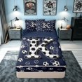 thumbnail image 1 of meiyoeat Soccer Letter K Zipper Comforter Set with Fitted Sheet and 2 Pillowcases for Boys, Sports Football Zipper Bedding Set, Navy Blue, Blue Reversible, 3pcs, 1 of 6