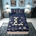 thumbnail image 1 of meiyoeat Soccer Letter L Zipper Comforter Set with Fitted Sheet and 2 Pillowcases for Kids, Sports Football Zipper Bedding Set for Bedroom, Navy Blue, Blue Reversible, 3-Piece, 1 of 6