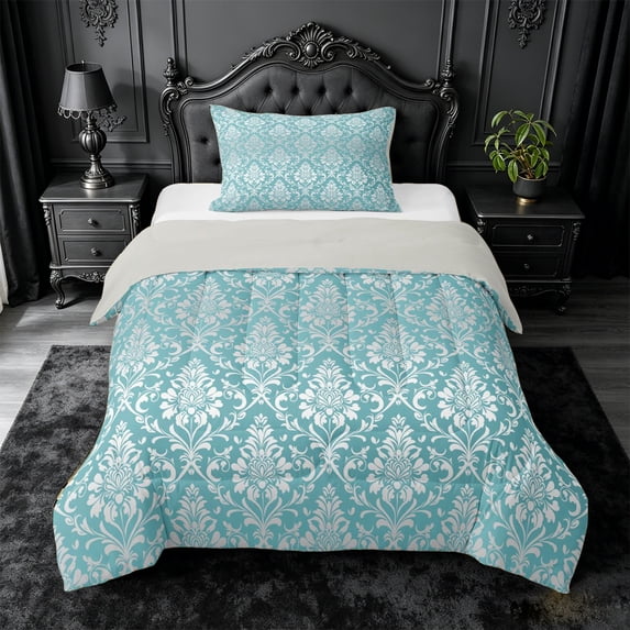 meiyoeat Soft Damask Twin Comforter Sets,For Girls,Airy Print Bedding Set For Girl,Light Gray Reversible,2 Pieces,1 Comforter and 1 Pillowcase