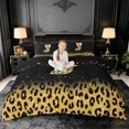 thumbnail image 1 of meiyoeat Sparkling Leopard Monogram J Bedding,Gold Glitter Print Alphabet Aesthetic Duvet Cover Full For Girl,Black Reversible,3 Pieces,1 Duvet Cover and 2 Pillowcases, 1 of 6