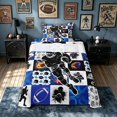thumbnail image 1 of meiyoeat Sport Football Twin Sheets for Boys, Blue Flame Ball Bedding, 3pcs, 1 Flat Sheet, 1 Fitted Sheet and 1 Pillowcase, 1 of 6