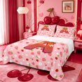 thumbnail image 1 of meiyoeat Strawberry Floral Monogram A Bed Sheets,3D Cartoon Cute Fruit Full Size Sheets For Girl,4pcs,1 Flat Sheet,1 Fitted Sheet and 2 Pillowcases, 1 of 6