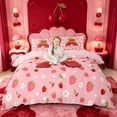 thumbnail image 1 of meiyoeat Strawberry Floral Monogram A Bedding,3D Cartoon Cute Fruit Duvet Cover Full For Girl,Pink Reversible,3pcs,1 Duvet Cover and 2 Pillowcases, 1 of 6