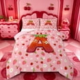 thumbnail image 1 of meiyoeat Strawberry Floral Monogram A Full Size Comforter Sets,3D Cartoon Cute Fruit Bedding Comforter Set For Girl,Pink Reversible,3pcs,1 Comforter and 2 Pillowcases, 1 of 7