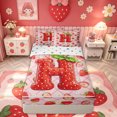 thumbnail image 1 of meiyoeat Strawberry H Initial Zipper Full Size Comforter Sets with Fitted Sheet and 2 Pillowcases for Girls, Fruit Flower Zipper Bedding Set, Red Pink, Polkadot Reversible, 4pcs, 1 of 6