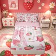 thumbnail image 1 of meiyoeat Strawberry Letter C Zipper Comforter Set with Fitted Sheet and 2 Pillowcases for Girls, Cute Bowknot Floral Zipper Bedding Set, Pink, Pink Reversible, 3-Piece, 1 of 6