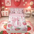 thumbnail image 1 of meiyoeat Strawberry Letter H Zipper Comforter Set with Fitted Sheet and 2 Pillowcases for Girls Kids, Kawaii Bowknot Floral Zipper Bedding Set, Pink, Pink Reversible, 3pcs, 1 of 6