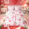 thumbnail image 1 of meiyoeat Strawberry Letter J Twin Bedding, Kawaii Bowknot Bedding Comforter Set for Kids Girls, Pink, Pink Reversible, 7 Pieces, 1 of 6