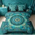 thumbnail image 1 of meiyoeat Teal Peacock Pattern 7pcs Queen Bedding For Adults,Vintage Boho Art Bedding Comforter Set Queen For Women,Black Reversible, 1 of 7