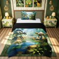 thumbnail image 1 of meiyoeat Tropical Rainforest Dinosaur Twin Duvet Cover for Kids Boys Girls, Nature Wildlife Twin Bedding, Green, Black Reversible, 2-Piece, 1 Duvet Cover and 1 Pillowcase, 1 of 6