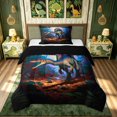 thumbnail image 1 of meiyoeat Vibrant Neon Spinosaurus Rainforest Twin Comforter Sets for Boys Men Kids, Retro Jungle Dinosaur Bedding Set, Blue, Black Reversible, 2pcs, 1 Comforter and 1 Pillowcase, 1 of 6