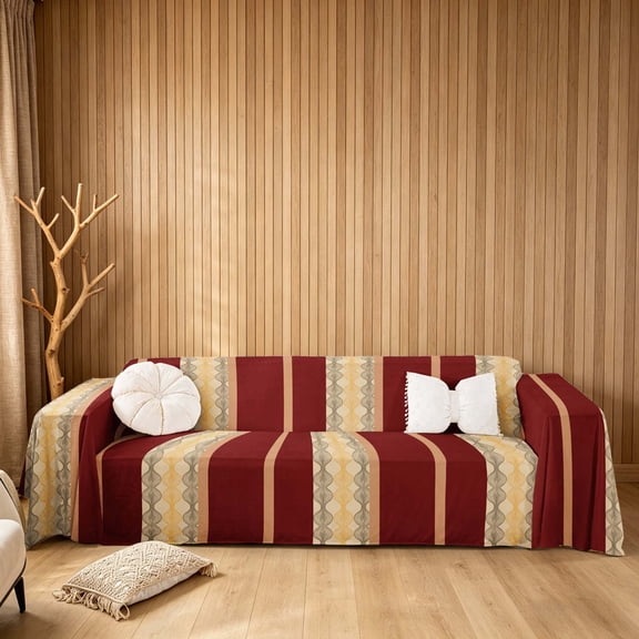 meiyoeat Victorian Stripe Sofa Cover Slipcover 91x118, Red Beige Chair Loveseat Couch Cover