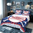 thumbnail image 1 of meiyoeat Vintage Baseball Sport Bed Sheets for Boys, Cartoon Ball Bat Full Size Sheets, Blue Red, 4-Piece, 1 Flat Sheet, 1 Fitted Sheet and 2 Pillowcases, 1 of 5