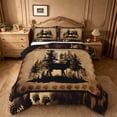thumbnail image 1 of meiyoeat Vintage Deer Silhouette Queen Comforter Set, Rustic Paw Print Comforter Sets Queen For Boys Kids,Black Reversible,3pcs, 1 of 7