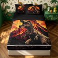 thumbnail image 1 of meiyoeat Vintage Dino Zipper Full Size Comforter Sets with Fitted Sheet and 2 Pillowcases for Men Boys, Volcanic Wildlife Zipper Bedding Set, Black Orange, Black Reversible, 4 Pieces, 1 of 7