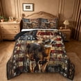 thumbnail image 1 of meiyoeat Vintage Flag Deer Queen Comforter Set, Rustic Hunting Print Comforter Sets Queen For Boys,Black Reversible,3 Pieces, 1 of 7