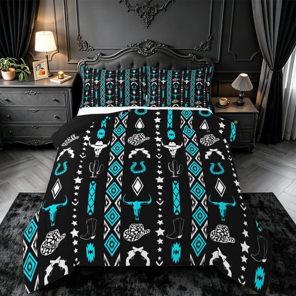 meiyoeat Vintage Geometric Rhombus Aztec Full Size Comforter Sets For Boys,Country Western Cowboy Farmhouse Bedding Comforter Set,Reversible,3 Pieces,1 Comforter and 2 Pillowcases