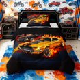 thumbnail image 1 of meiyoeat Vintage Muscle Car Twin Comforter Sets 2pcs,Flame Track Art Bedding Set for Bedroom,Orange Black,Black Reversible,1 Comforter and 1 Pillowcase, 1 of 6