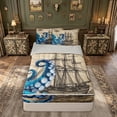 thumbnail image 1 of meiyoeat Vintage Octopus Zipper Comforter Set with Fitted Sheet and 2 Pillowcases for Men Kids, Nautical Map Compass Ocean Sail Adventure Zipper Bedding Set, Beige, Grey Reversible, 3-Piece, 1 of 6