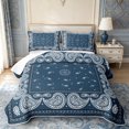 thumbnail image 1 of meiyoeat Vintage Paisley Bed Spread Queen,Rustic Western Style Queen Coverlet Set For Adults,Blue White,3 Pieces,1 Quilt and 2 Pillowcases, 1 of 7