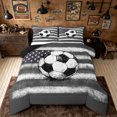 thumbnail image 1 of meiyoeat Vintage Soccer Sport Full Size Comforter Sets for Boys, American Flag Bedding Comforter Set, Grey White, Black Reversible, 3pcs, 1 Comforter and 2 Pillowcases, 1 of 6