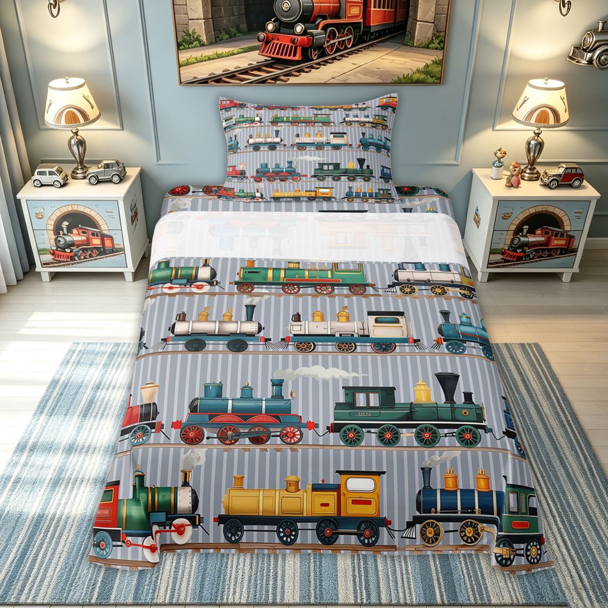 meiyoeat Vintage Steam Train Twin Sheets for Kids Boys, Retro ...