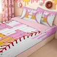 thumbnail image 1 of meiyoeat Waffle Monogrammed H Zipper Twin Comforter Sets with Fitted Sheet and 2 Pillowcases for Boys, Ice Cream Baseball Zipper Bedding Set, Pink Yellow, Pink Reversible, 4-Piece, 1 of 6