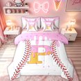 thumbnail image 1 of meiyoeat Waffle Monogrammed P Twin Bedding for Boys, Ice Cream Baseball Bedding Comforter Set, Pink Yellow, Pink Reversible, 7pcs, 1 of 6