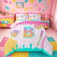 thumbnail image 1 of meiyoeat Watercolor Baseball Cream Full Size Comforter Sets For Girls,3D Drip Monogrammed B Print Bedding Sets For Kids,Pink Reversible,3pcs, 1 of 7