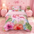 thumbnail image 1 of meiyoeat Watercolor Flamingo Tropical Pattern Twin Comforter Sets,Pink Floral Print Bedding Set For Girl,Reversible,2pcs,1 Comforter and 1 Pillowcase, 1 of 7