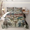 thumbnail image 1 of meiyoeat Watercolor Ink Deer Bass Fish Bed Spread Queen for Men, Forest Animal US Flag Queen Coverlet Set, Beige, 3pcs, 1 of 7