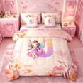 thumbnail image 1 of meiyoeat Watercolor Ombre Monogram J 7-Piece Twin Bedding,Cute Cartoon Princess Elf Bedding Comforter Set For Girl,Pink Reversible, 1 of 7