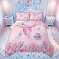 thumbnail image 1 of meiyoeat Watercolor Pink Mermaid Tail Ocean King Size Comforter Sets for Girls, Jellyfish Coral Fairy Marine Comforters King Size, Pink, Pink Reversible, 3 Pieces, 1 Comforter and 2 Pillowcases, 1 of 6
