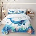 thumbnail image 1 of meiyoeat Watercolor Whale Ocean Twin Quilt Set,Sea Print Twin Coverlet Set For Girl,2 Pieces, 1 of 7
